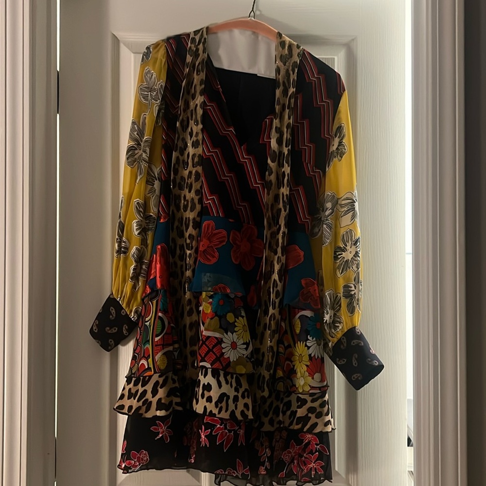Alice + Olivia Dasha Tiered Ruffle Tie-Neck Dress Size 2